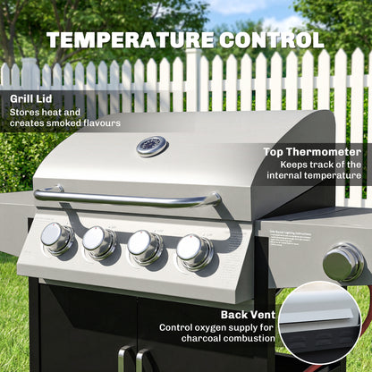 4+1 Burner Gas BBQ Grill with Side Burner, 50000 BTU Gas Grill