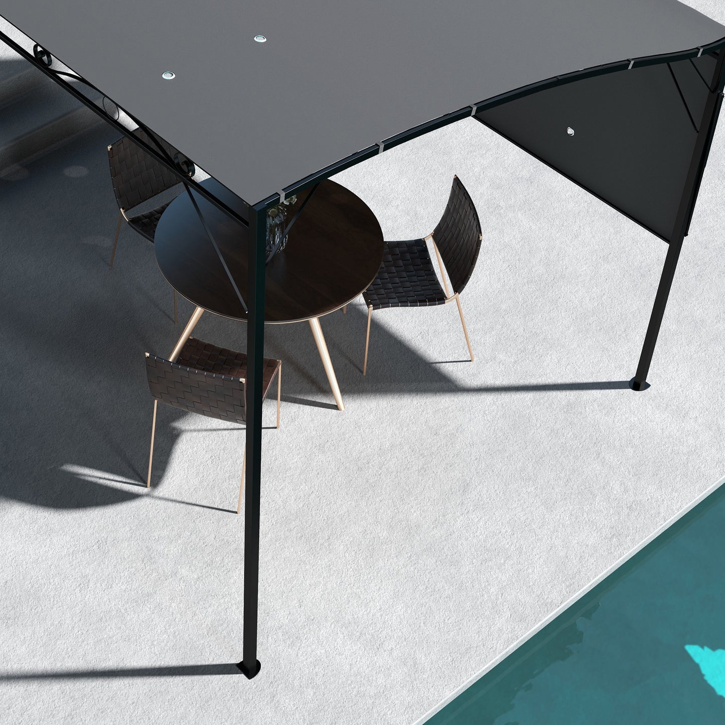 3 x 2.5m Patio Metal Gazebo Door Window Awning Wall Mount Metal Outdoor Shelter Charcoal Grey