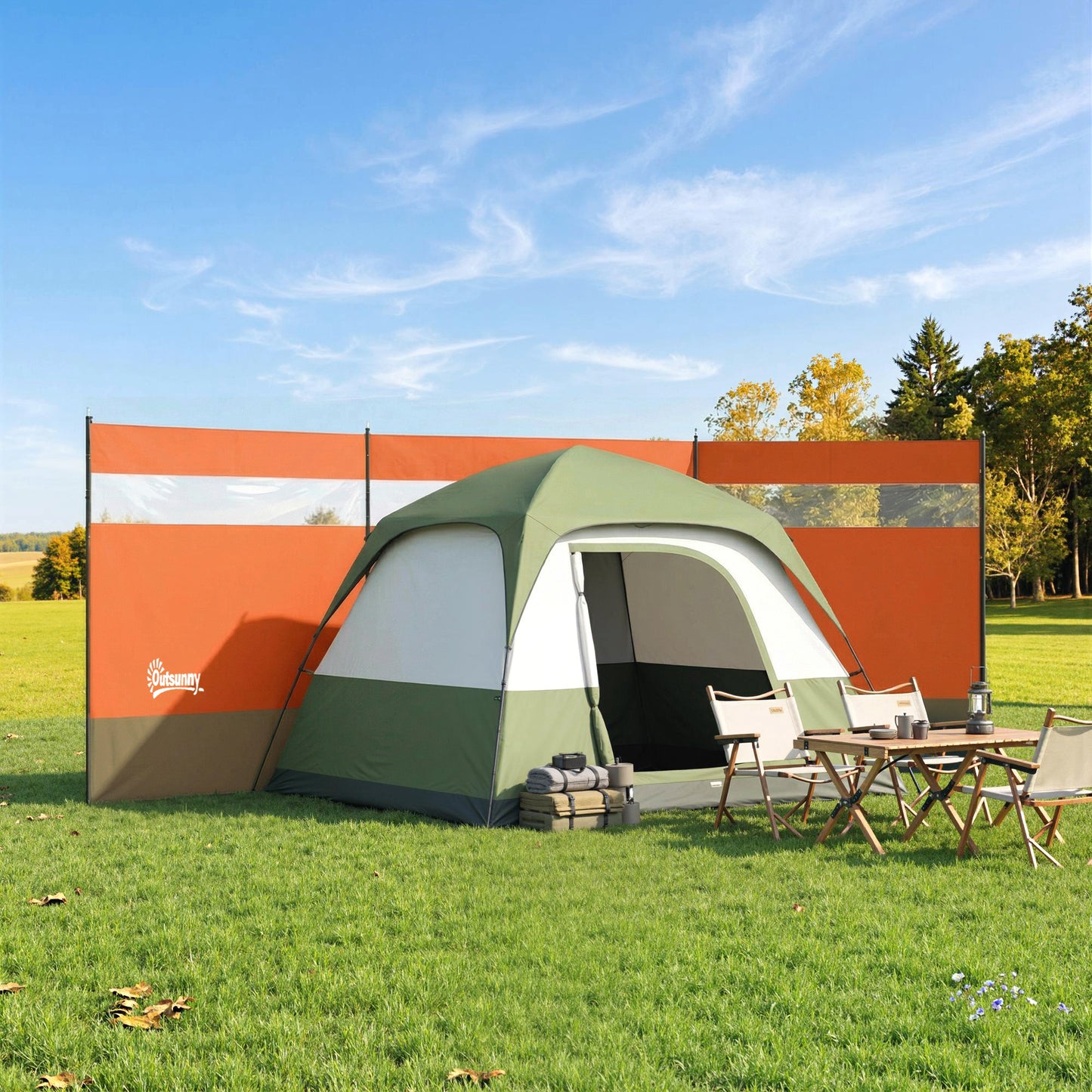Camping Windbreaks with Clear Windows, 440 x 140cm, Orange