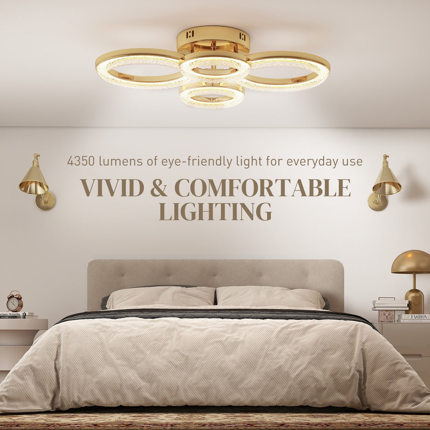 Modern 4-Ring Flush Mount Ceiling Light, LED Ceiling Light, Gold