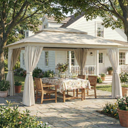 3 x 4 m Outdoor Garden Gazebo with UPF50+ Double Roof, Beige