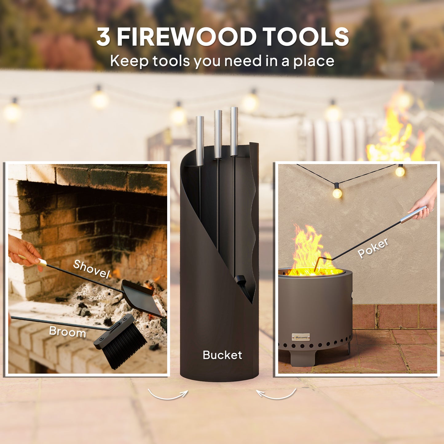 4 PCS Fireplace Companion Set, Metal Fireside Companion Set, Silver