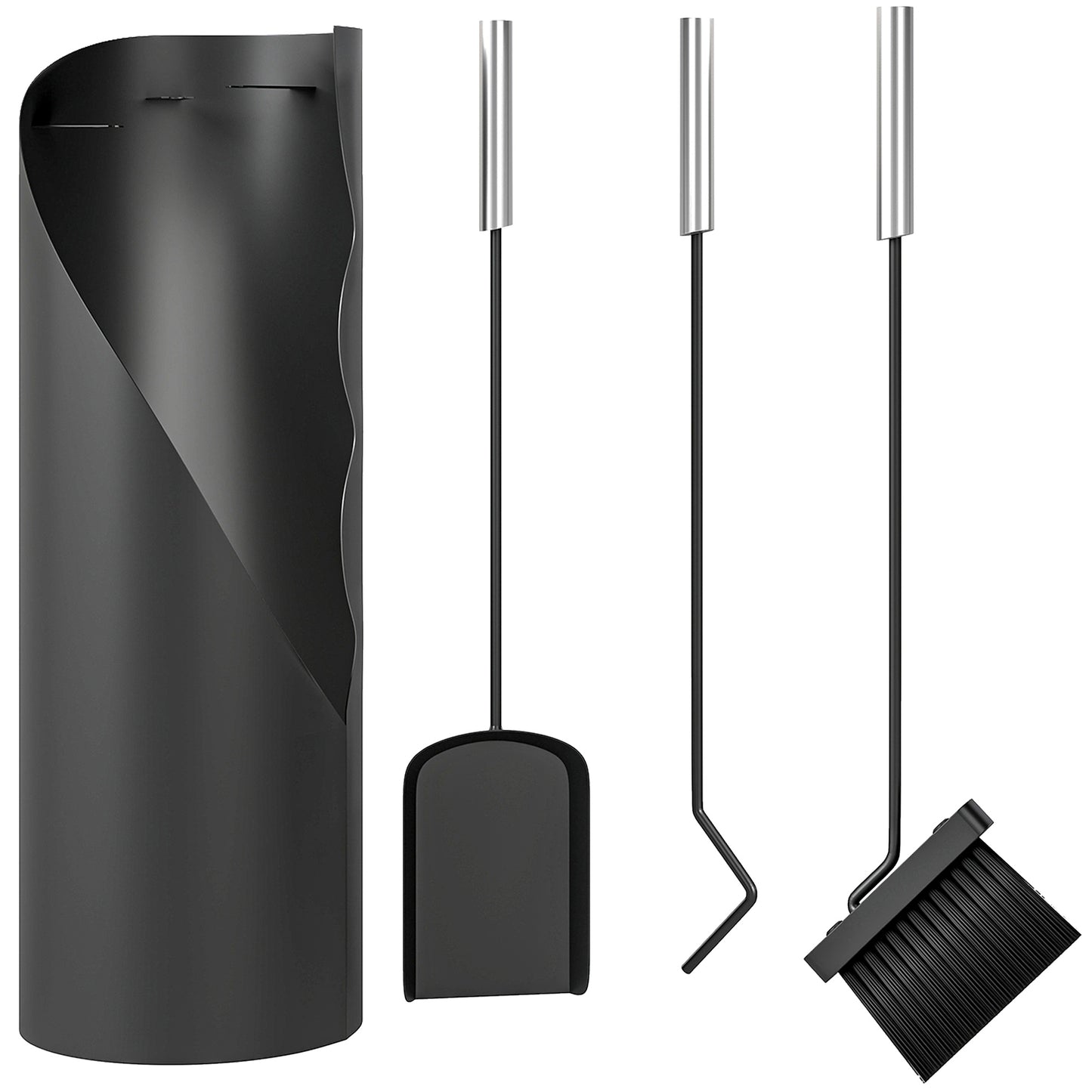 4 PCS Fireplace Companion Set, Metal Fireside Companion Set, Silver
