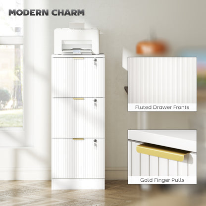 Filing Cabinet, File Cabinet with 3 Lockable Drawers and Hanging Rails