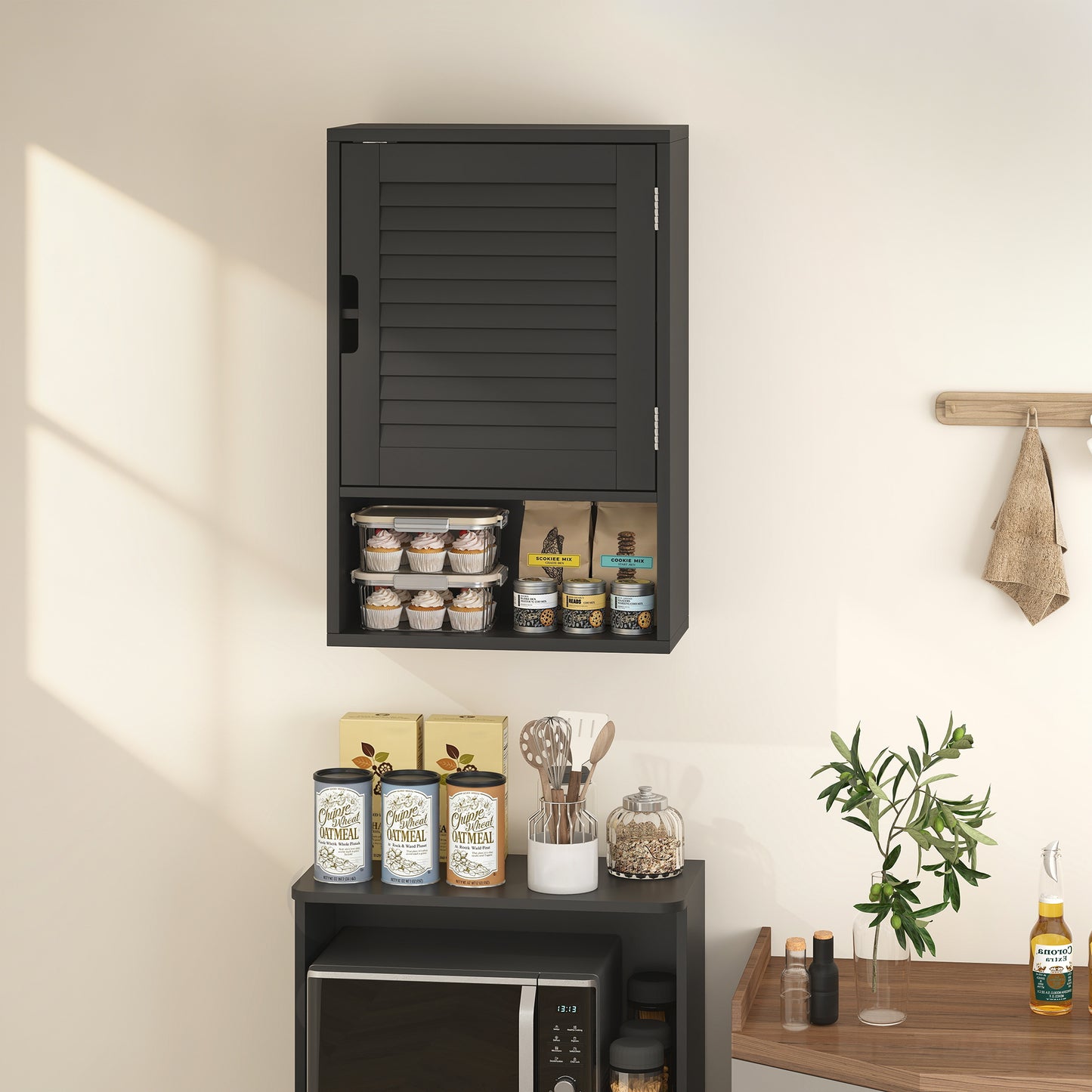 Bathroom Cabinet, Wall Mounted Cabinet with Adjustable Shelves, Black