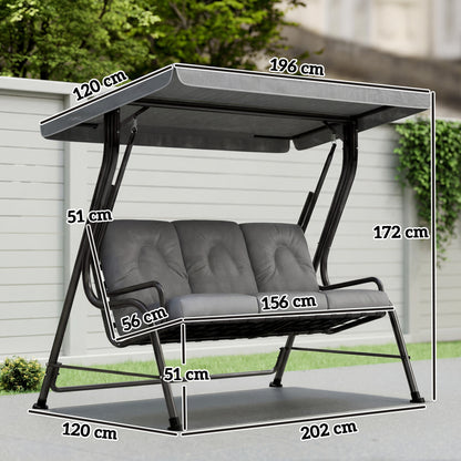 3-Seater Garden Swing Seat, Outdoor Swing Chair with Canopy, Grey