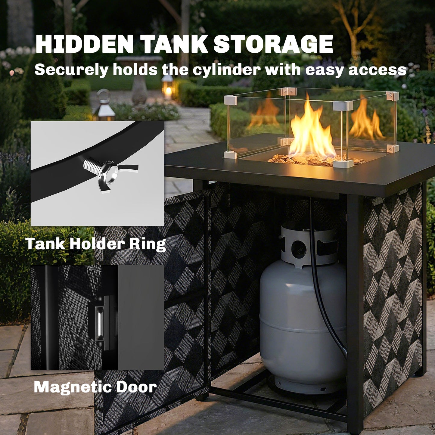 Square Propane Gas Fire Pit Table, Patio Heater with Lava Rocks