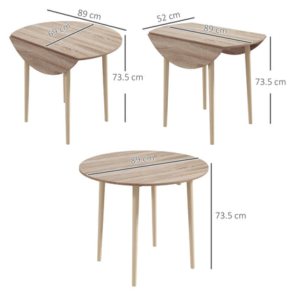Foldable Dining Table, Round Drop Leaf Table, Wood Legs, Natural