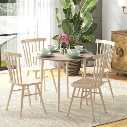 Foldable Dining Table, Round Drop Leaf Table, Wood Legs, Natural