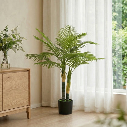 120cm Artificial Palm Tree with 14 PEVA Leaves in Pot, Decorative Artificial Plant with UV-resistant and Moss Effect, Fake Plant for Home Office Decor, Green