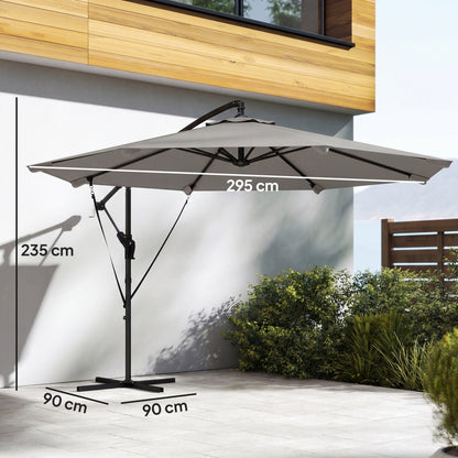3 m Cantilever Parasol, Offset Umbrella with Cover and Wind Ropes