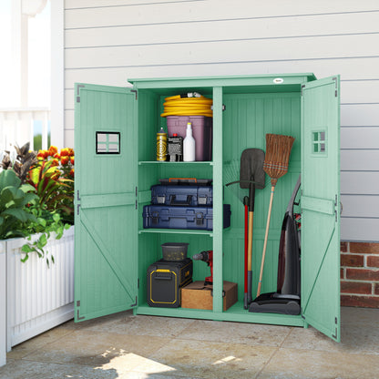 Wooden Garden Shed Tool Storage Cabinet Double Door Shelf Green