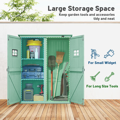 Wooden Garden Shed Tool Storage Cabinet Double Door Shelf Green