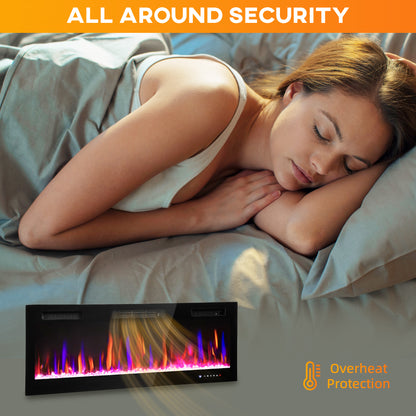 50" Wall Electric Fireplace, Slim Electric Fire, 1800W, Black