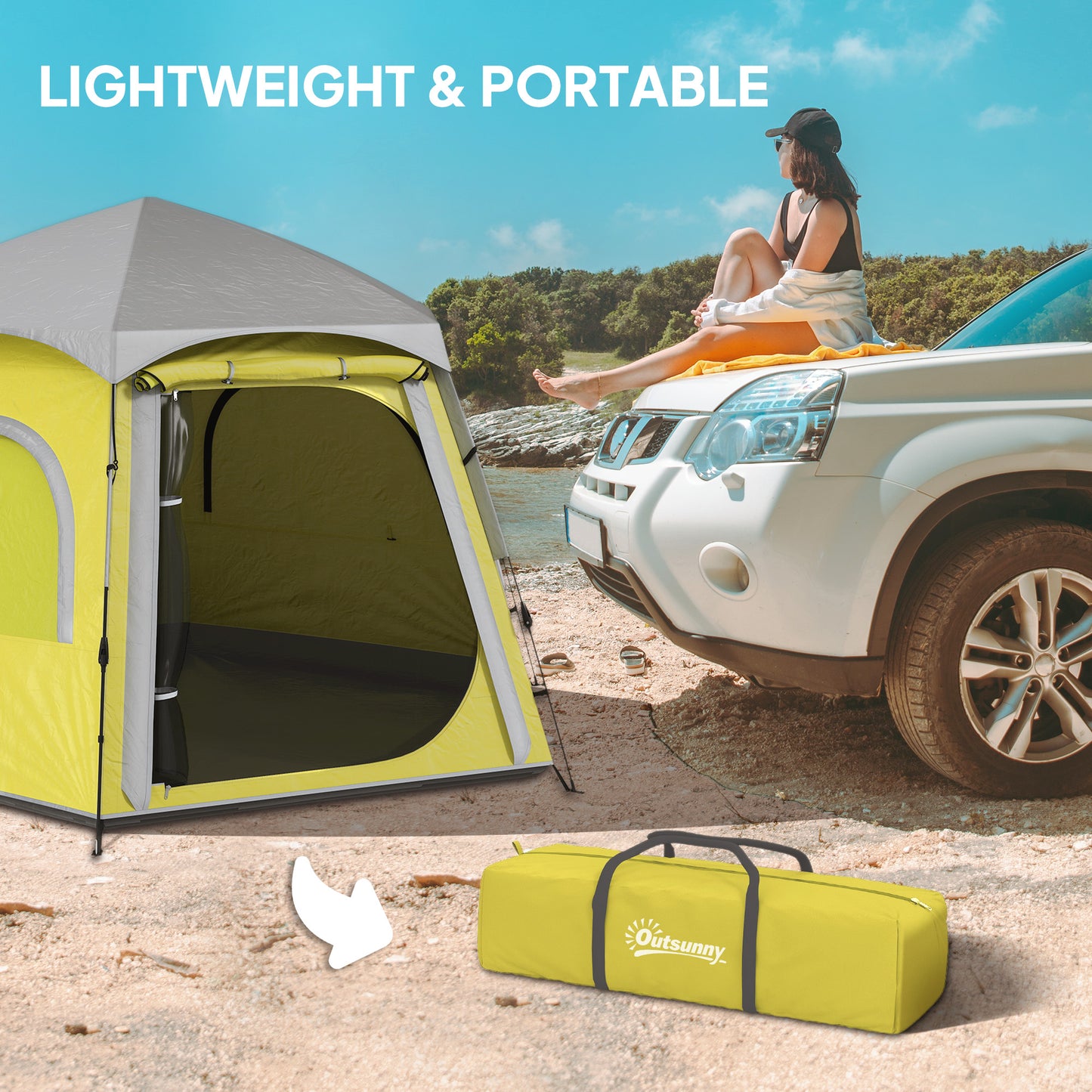 Instant Camping Tent, 4 Person Easy Setup Dome Tent, Yellow Green