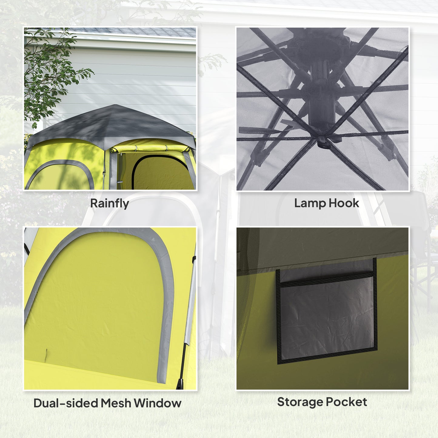 Instant Camping Tent, 4 Person Easy Setup Dome Tent, Yellow Green