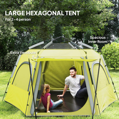 Instant Camping Tent, 4 Person Easy Setup Dome Tent, Yellow Green