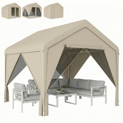 3 x 3 m Outdoor Patio Gazebo with Netting and Curtains, Khaki