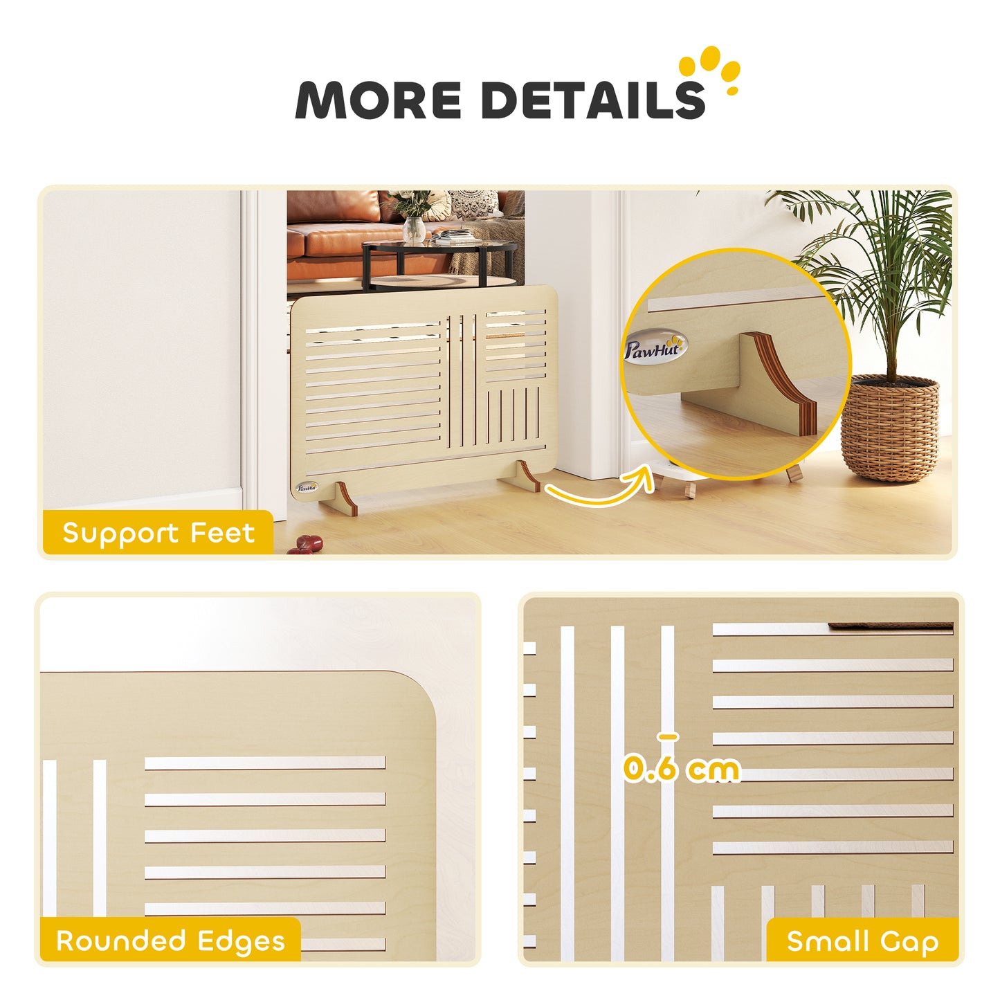 Freestanding Pet Gate for Small Dogs, 75 x 51 cm, Natural