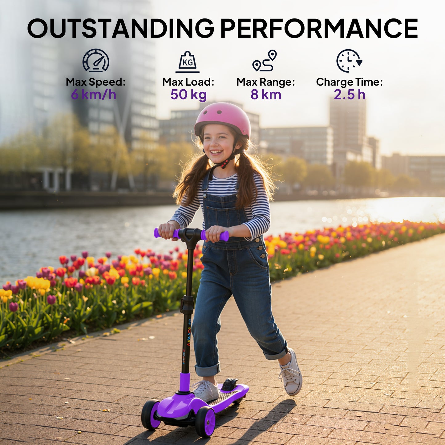 Electric Scooter for Kids, 3 Wheel Foldable Kids Scooter, Purple
