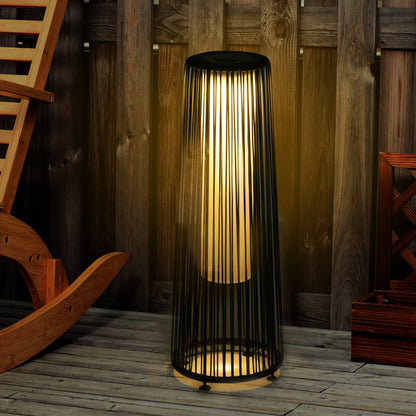 Garden Solar Powered Lights Woven Wicker Lantern Auto On/Off Black