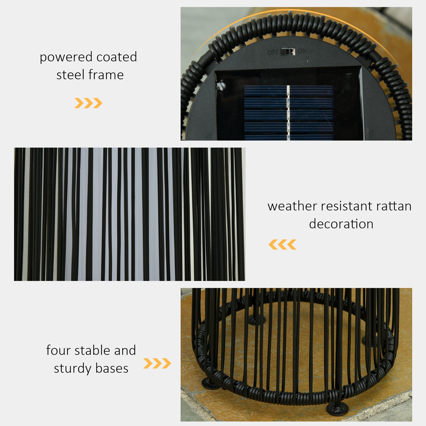 Garden Solar Powered Lights Woven Wicker Lantern Auto On/Off Black