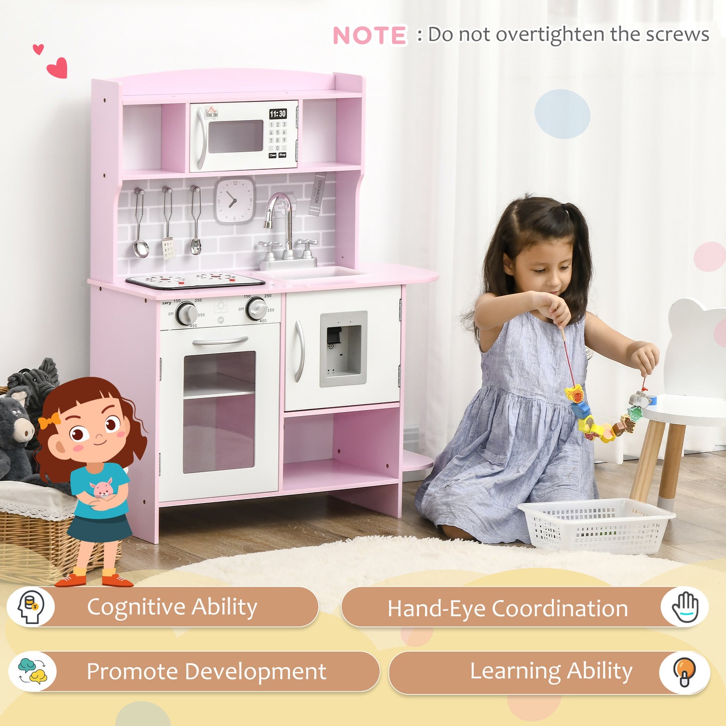 Kitchen Set for Kids W/ Lights Sounds, Microwave, Sink, for Aged 3-6