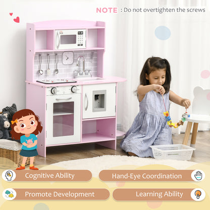 Kitchen Set for Kids W/ Lights Sounds, Microwave, Sink, for Aged 3-6