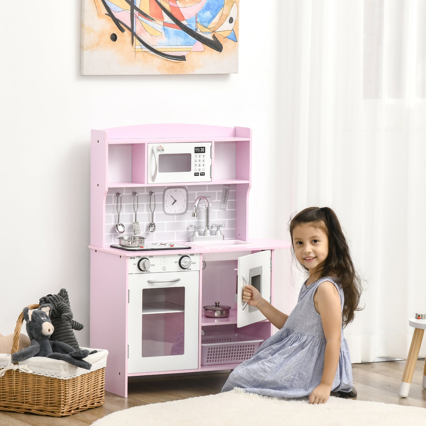 Kitchen Set for Kids W/ Lights Sounds, Microwave, Sink, for Aged 3-6