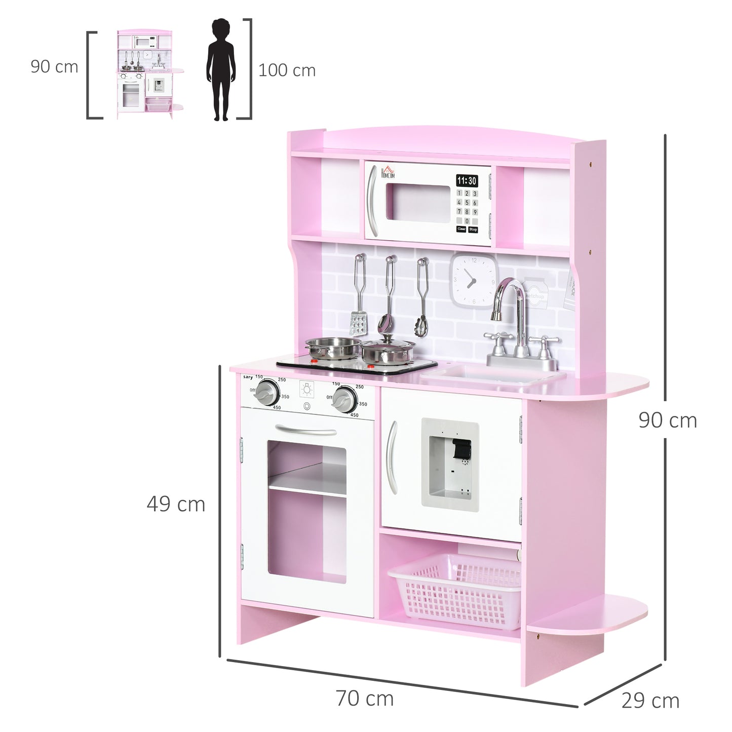 Kitchen Set for Kids W/ Lights Sounds, Microwave, Sink, for Aged 3-6