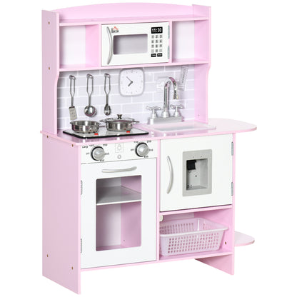 Kitchen Set for Kids W/ Lights Sounds, Microwave, Sink, for Aged 3-6