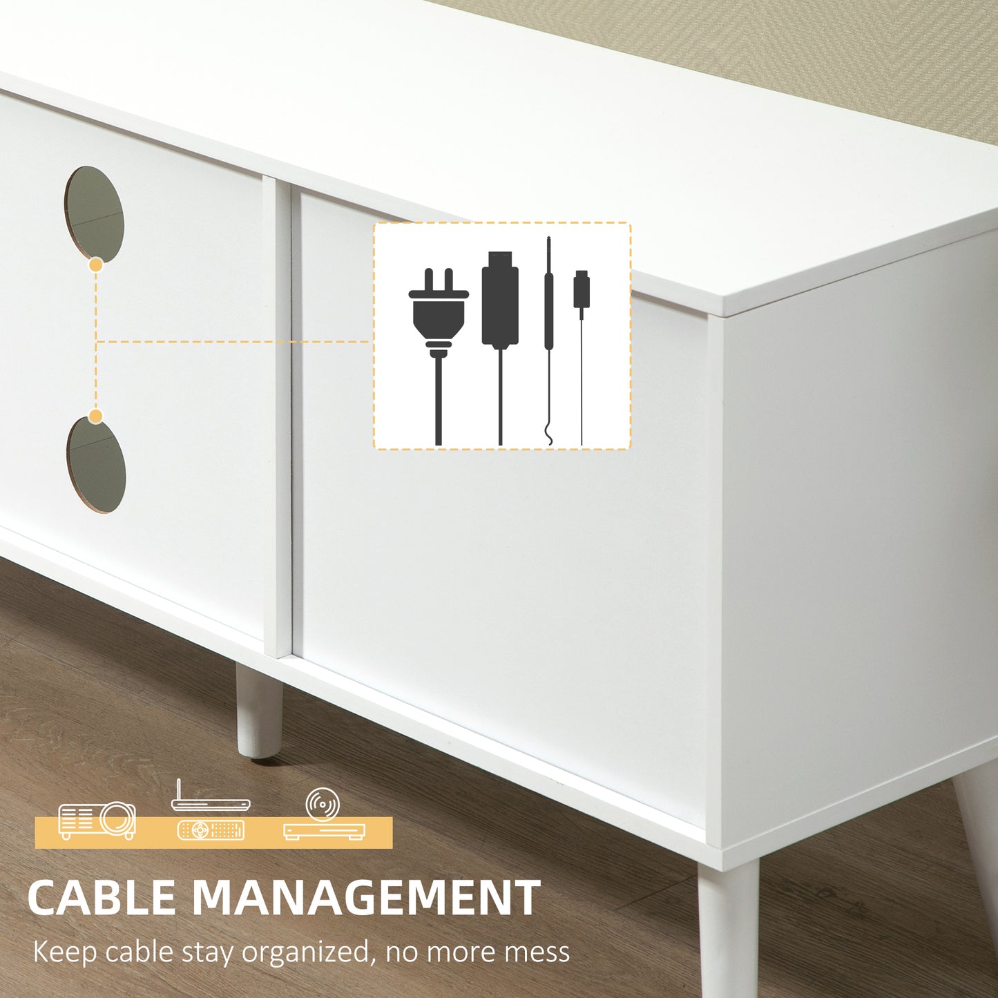 Modern TV Cabinet Stand w/ Shelves & Drawers, Bedroom White & Grey