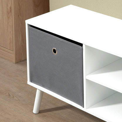 Modern TV Cabinet Stand w/ Shelves & Drawers, Bedroom White & Grey