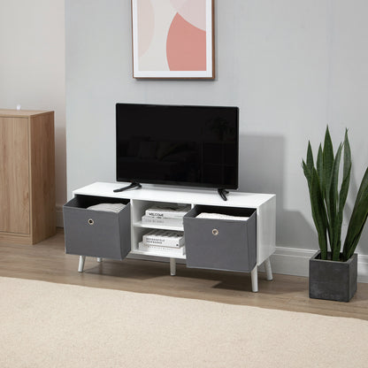 Modern TV Cabinet Stand w/ Shelves & Drawers, Bedroom White & Grey