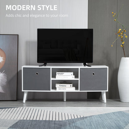 Modern TV Cabinet Stand w/ Shelves & Drawers, Bedroom White & Grey