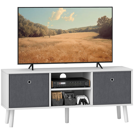 Modern TV Cabinet Stand w/ Shelves & Drawers, Bedroom White & Grey