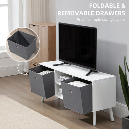 Modern TV Cabinet Stand w/ Shelves & Drawers, Bedroom White & Grey