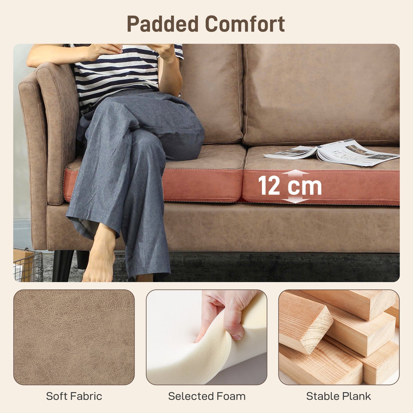 Small Sofa, Loveseat Sofa for Bedroom, Home Office, Light Brown