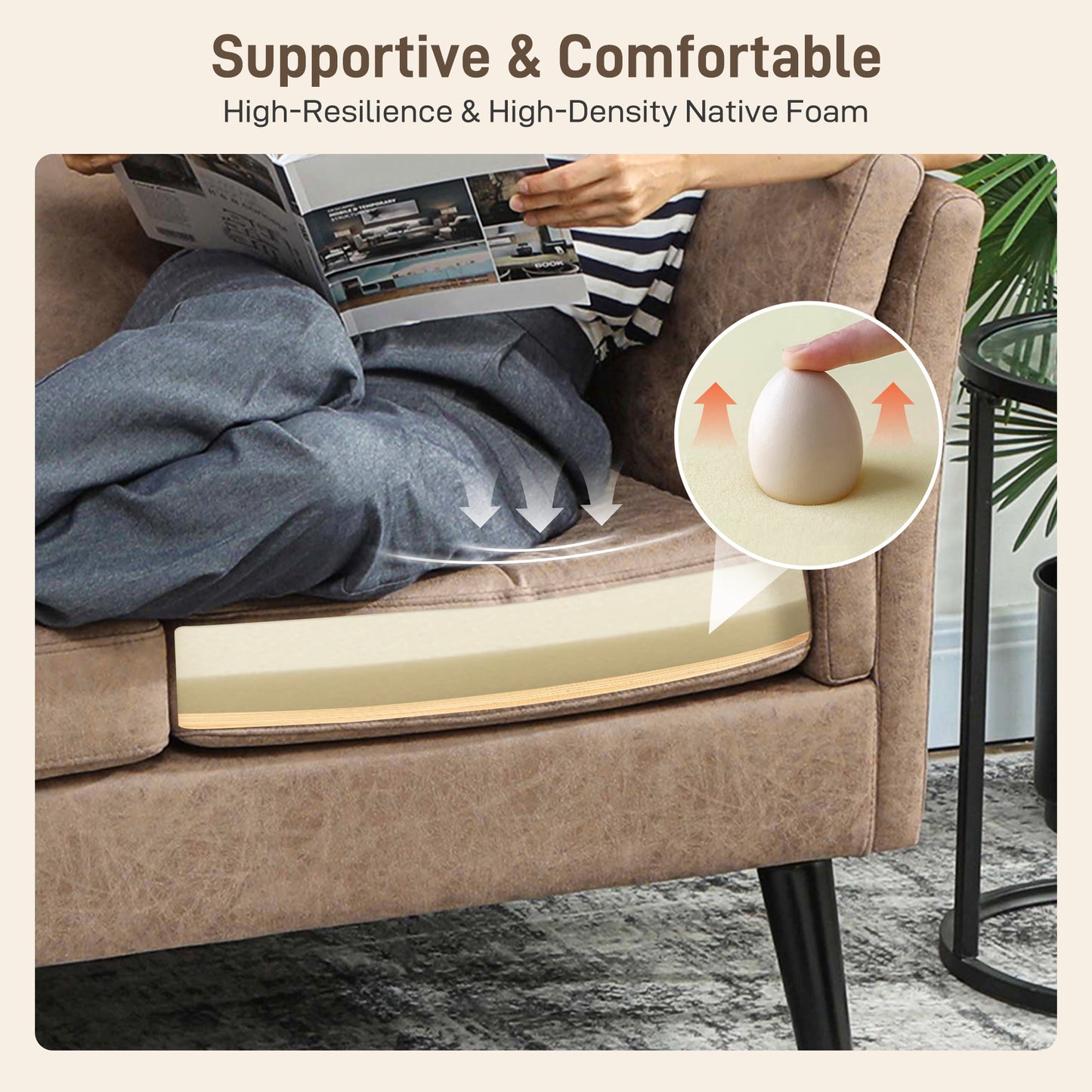 Small Sofa, Loveseat Sofa for Bedroom, Home Office, Light Brown