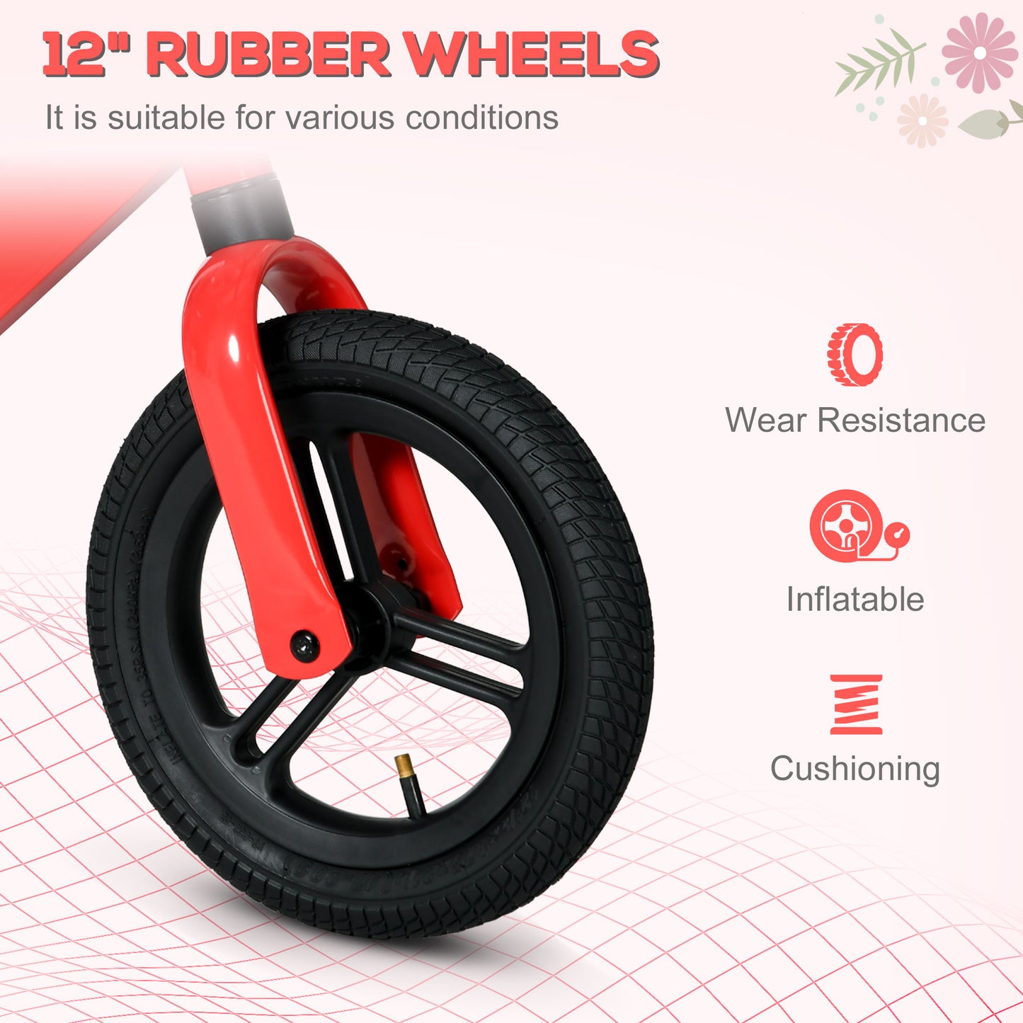 AIYAPLAY 12" Kids Balance Bike, No Pedal Training Bike for Children with Adjustable Seat, 360¬∞ Rotation Handlebars - Red