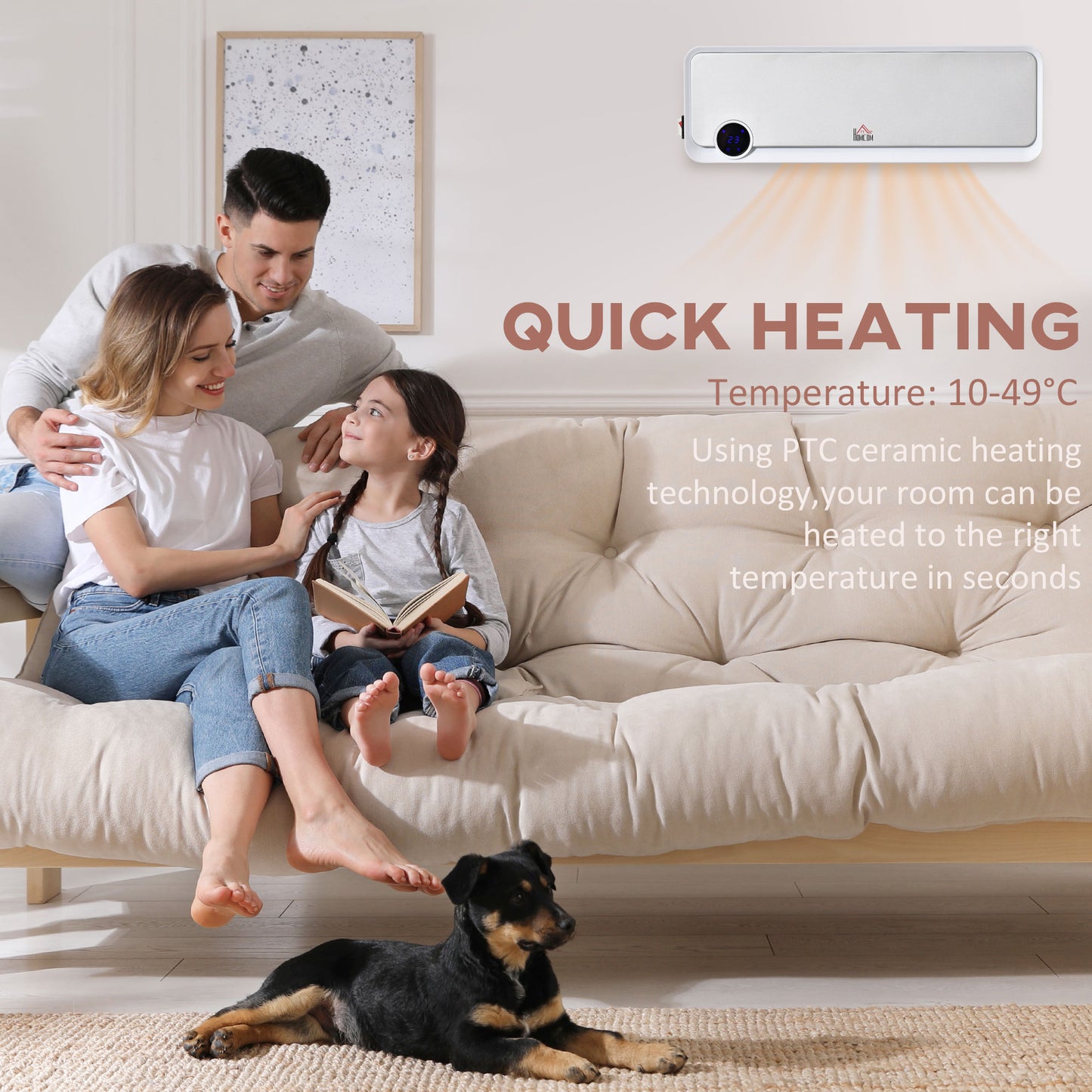 1000W/2000W Wall Downflow Heater 10-49°C Temperature w/ Timer Remote