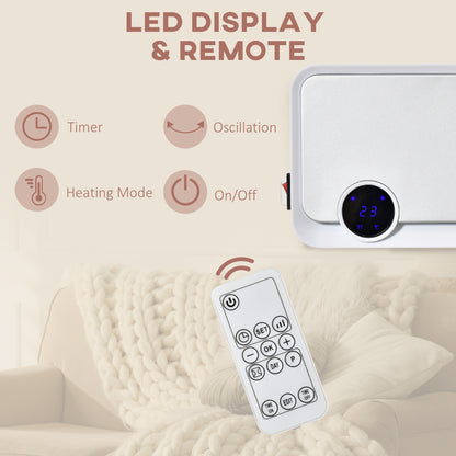 1000W/2000W Wall Downflow Heater 10-49°C Temperature w/ Timer Remote