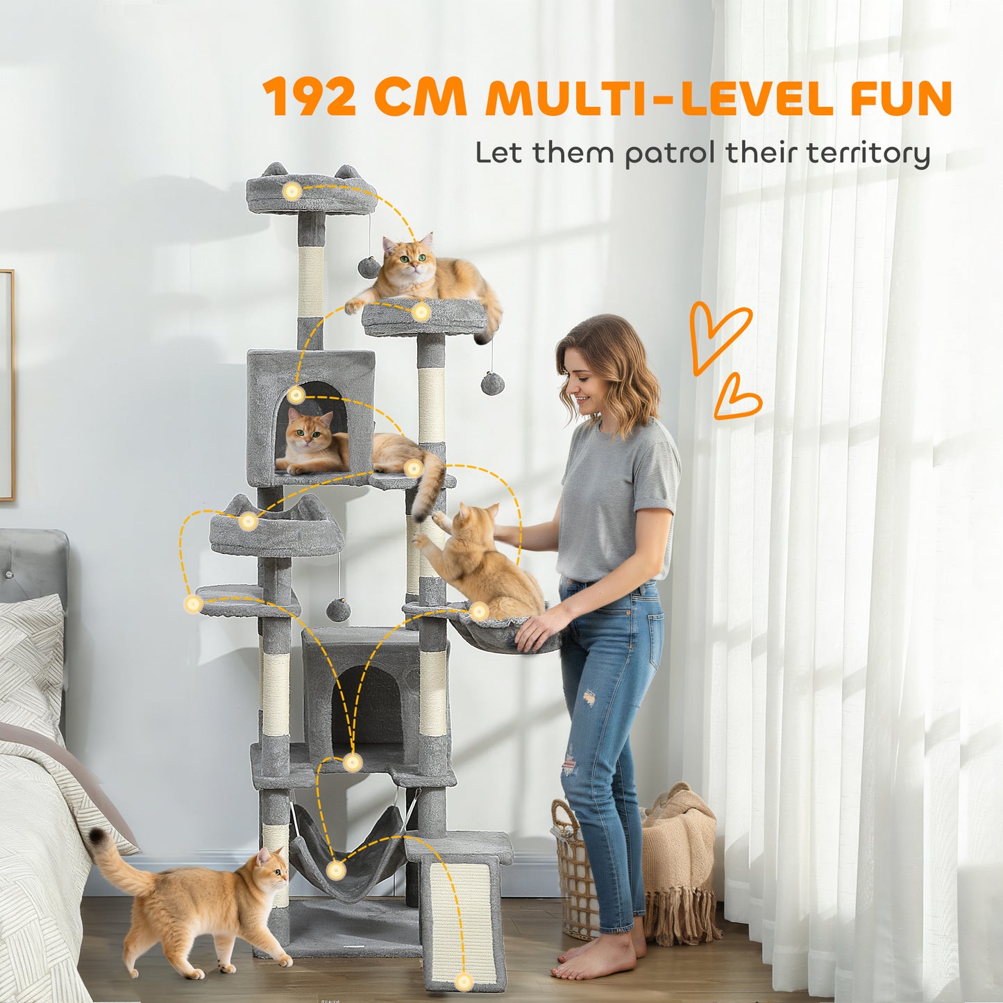 Cat Tree, 192 cm Multi-Level Cat Tower for Indoor Kittens