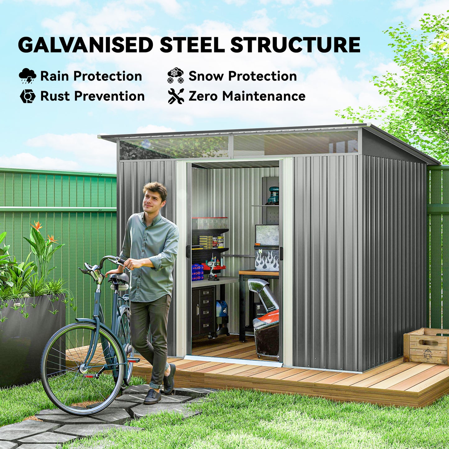 Garden Shed Outdoor Storage Tool Organiser w/ Double Sliding Door