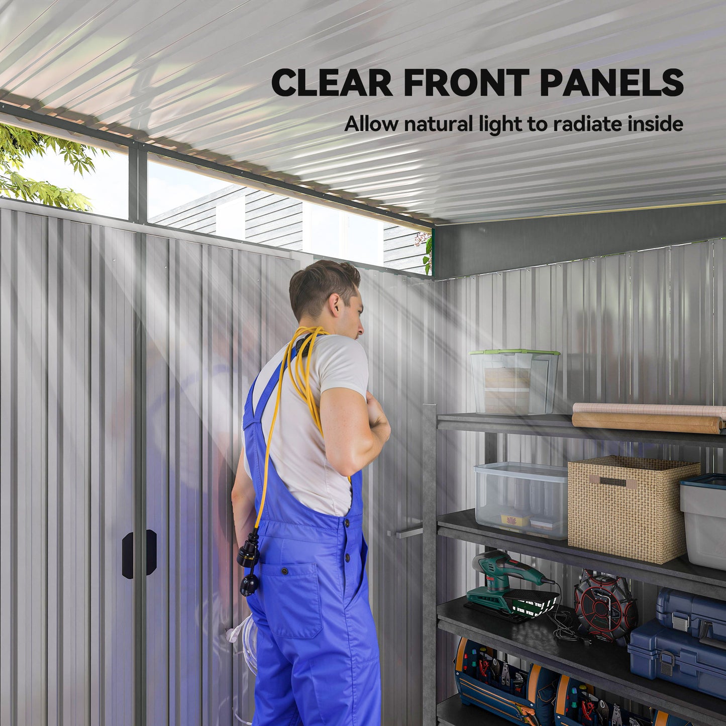 Garden Shed Outdoor Storage Tool Organiser w/ Double Sliding Door