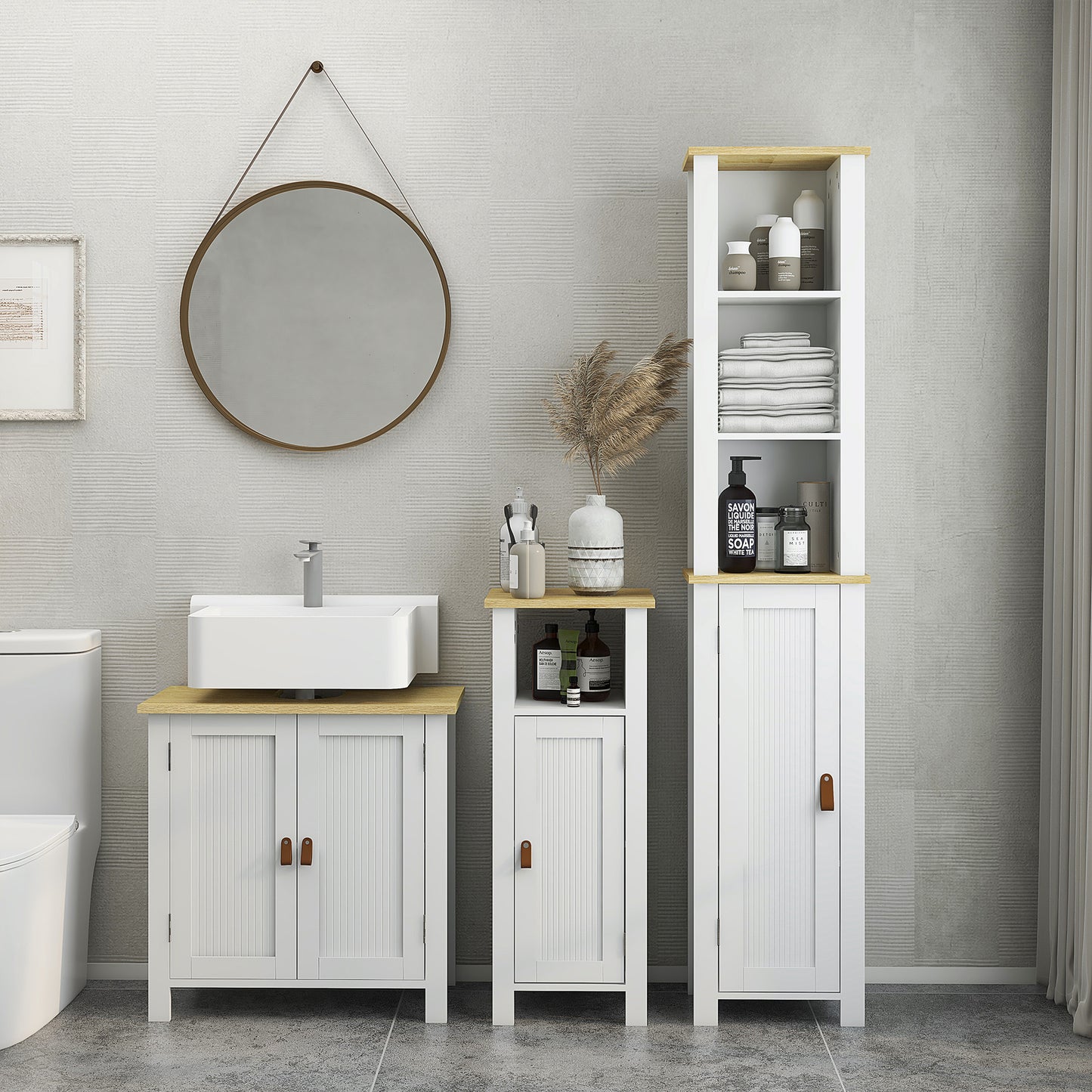Slim Bathroom Storage Unit with Adjustable Shelf, White