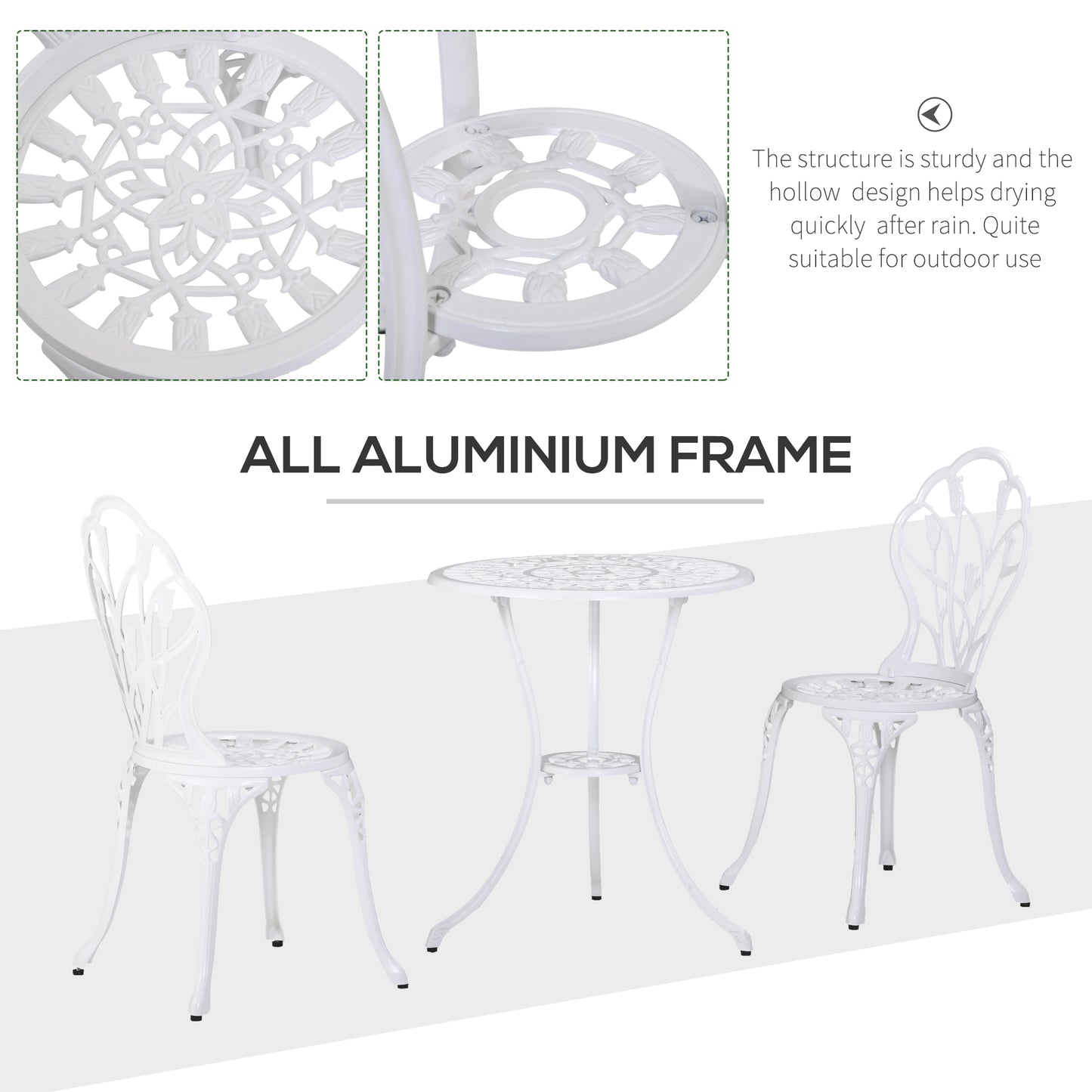 3 Piece Bistro Set, Aluminium Garden Furniture with Umbrella Hole
