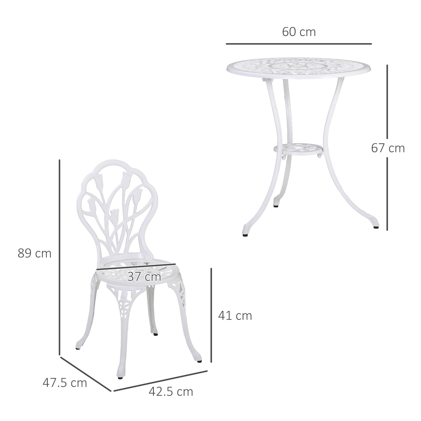 3 Piece Bistro Set, Aluminium Garden Furniture with Umbrella Hole