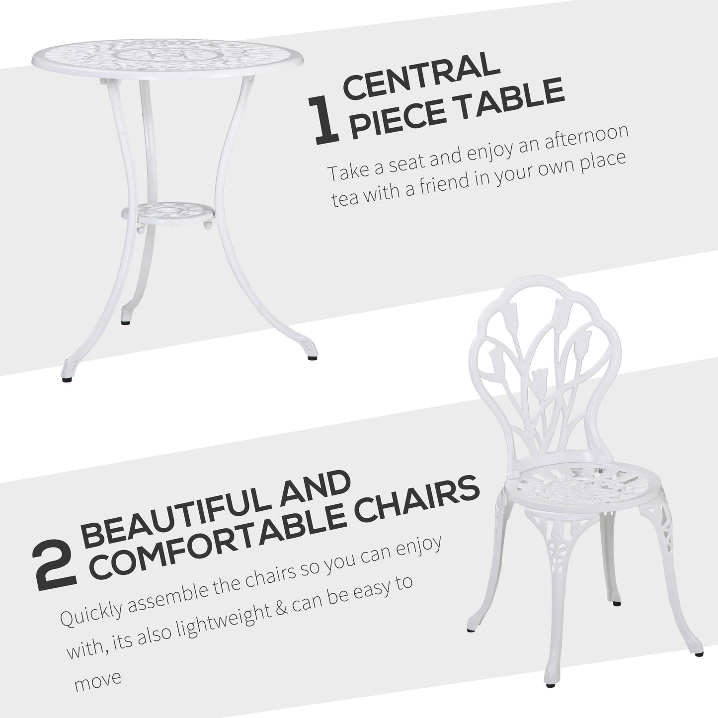 3 Piece Bistro Set, Aluminium Garden Furniture with Umbrella Hole
