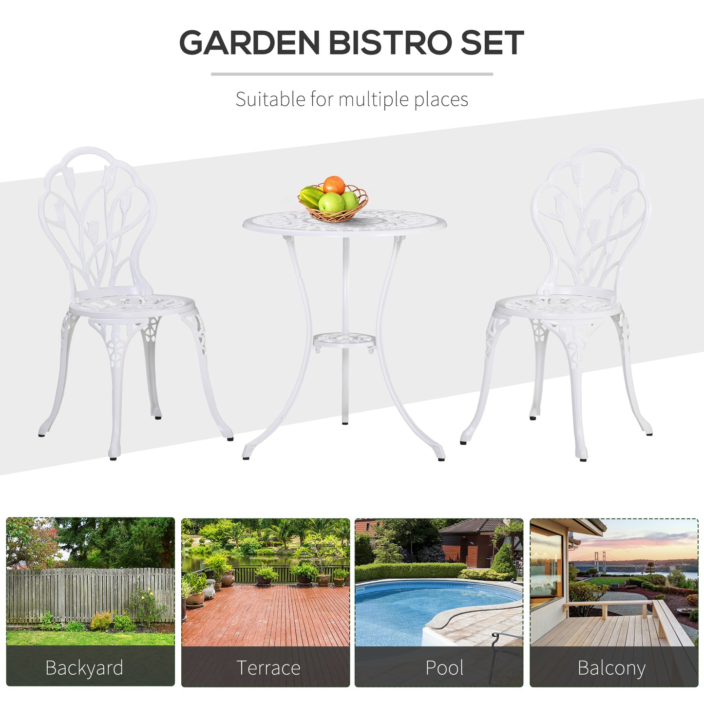 3 Piece Bistro Set, Aluminium Garden Furniture with Umbrella Hole